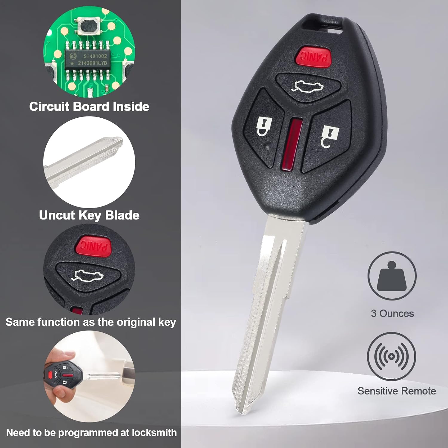 Keymall Black Plastic 4-Button Keyless Entry Remote Key Fob Replacement for Mitsubishi Lancer 2008-2015 (FCC:OUCG8D-625M-A P/N:6370A477)