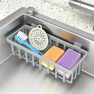 1pc Kitchen Sink Storage Basket, Hanging Sink Caddy Organizer with Drain Design, Sponge Holder for Kitchen Sink, Storage Rack for Sponges, Scrubbers and Dish Soap