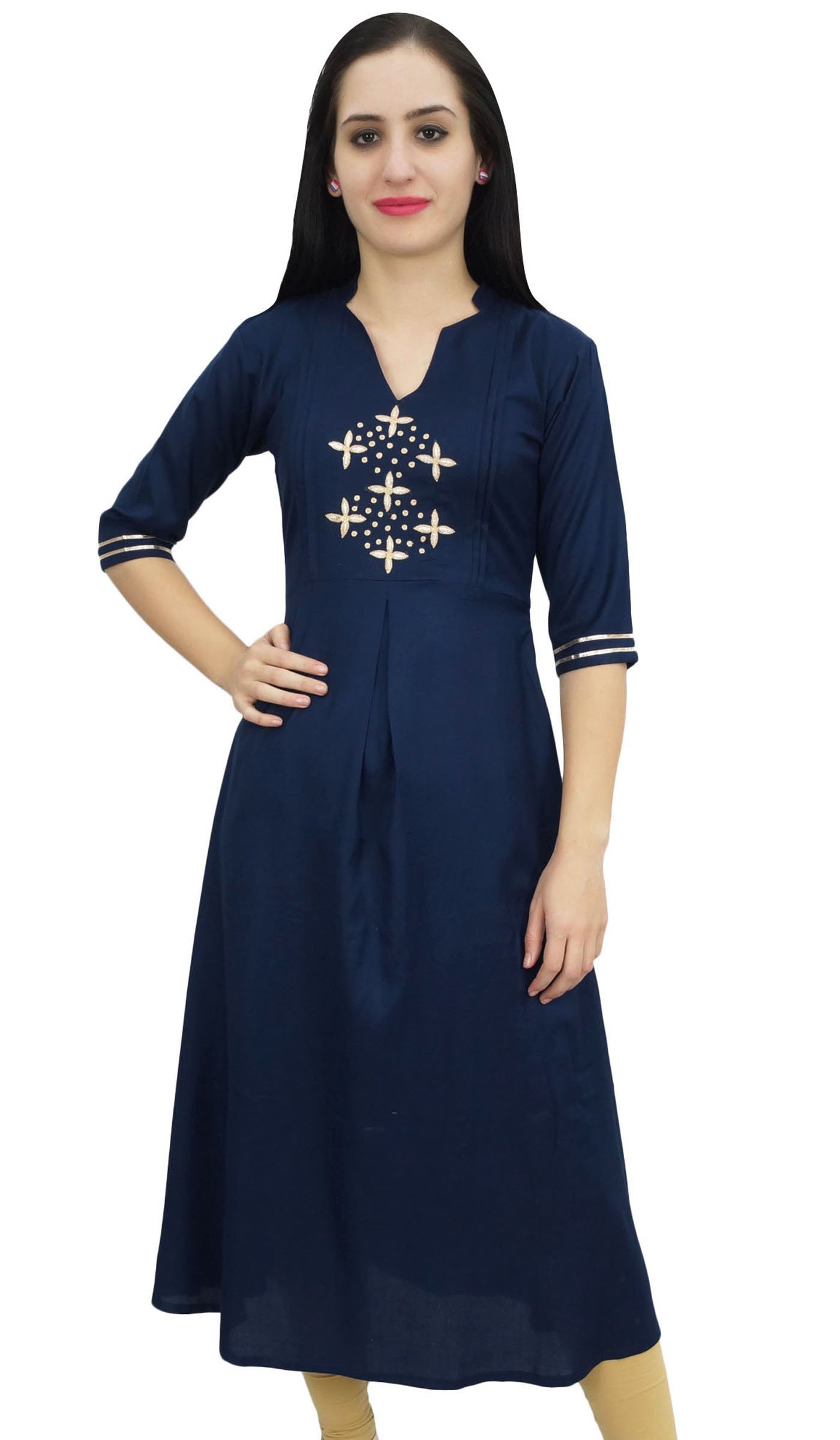 Bimba Women's Blue Designer Tunic A-Line Kurta Kurti Indian Ethnic Wear Top-8