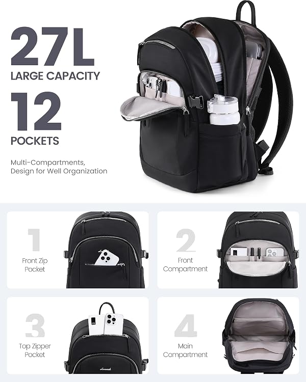 LOVEVOOK 5-Layer 15.6 Inch Laptop Backpack for Women, Work Business Computer Bag, College School Daypack, Travel Personal Item & Casual Purse, Light Beige by LOVEVOOK - Used condition - Image 2