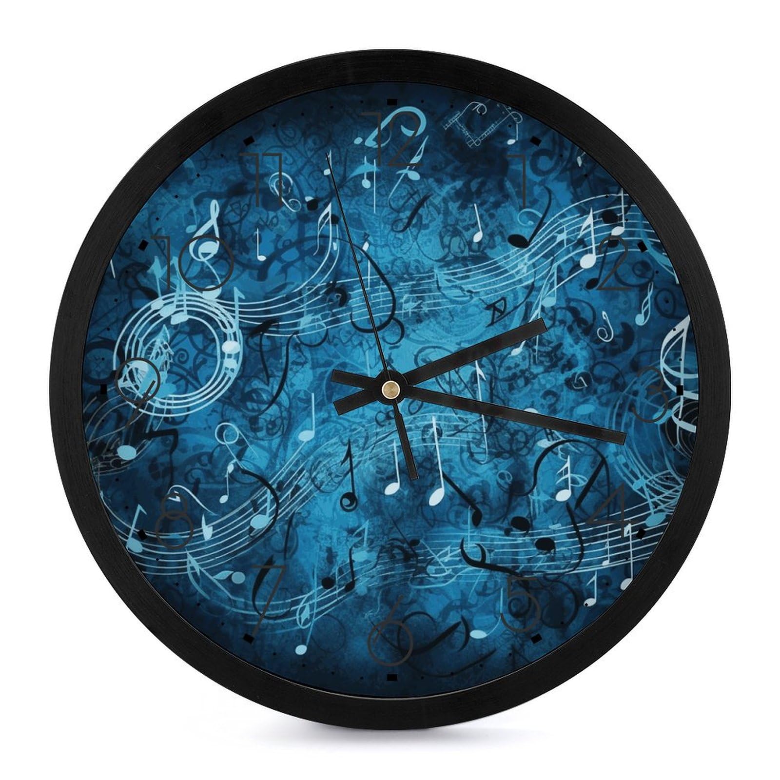 Horloge murale numérique avec notes de musique bleues à grands chiffres
