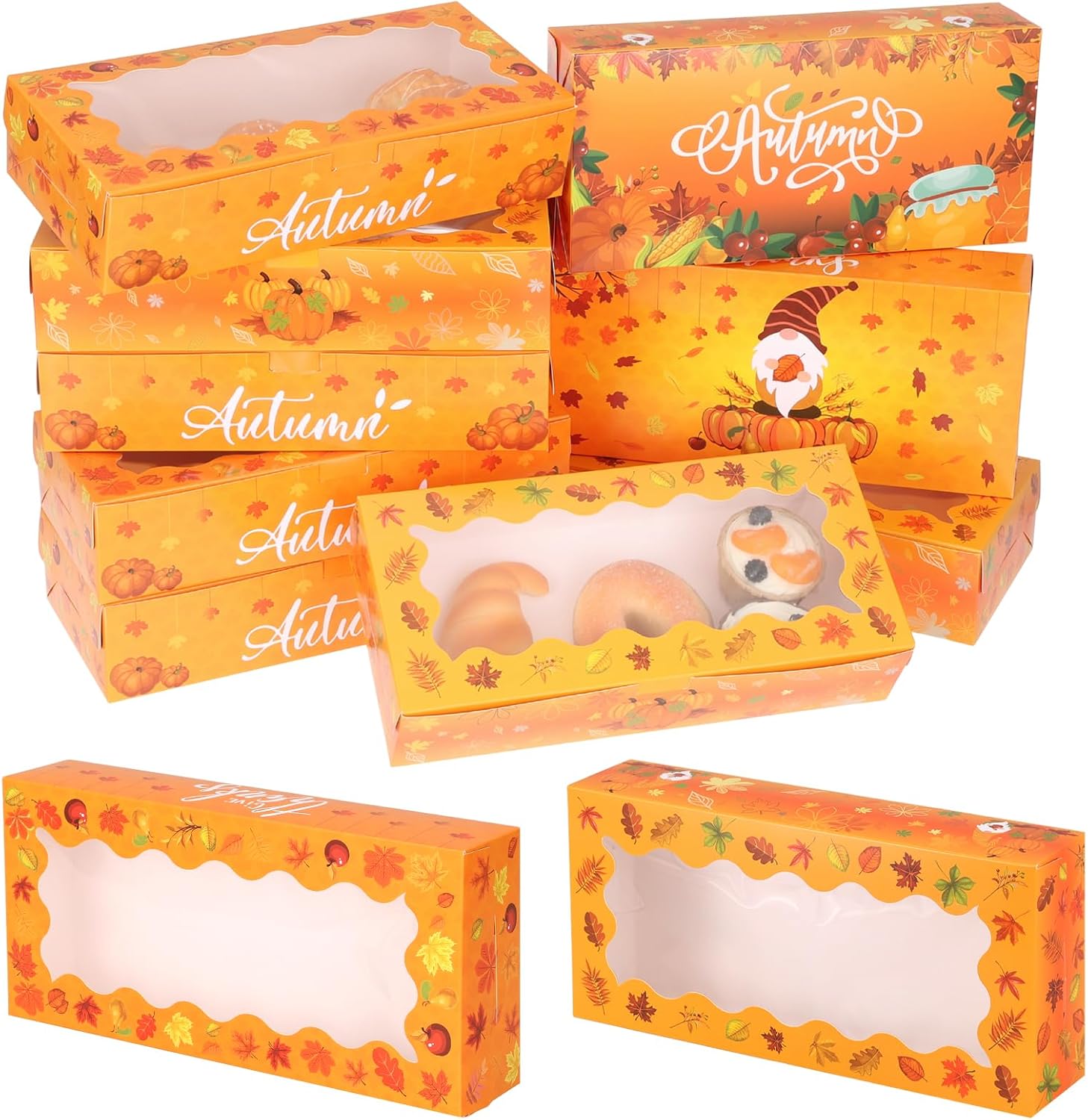 24pc Fall Cookie Boxes with Window, Autumn Maple Leaf Cookie Gift Cardboard Paper Treat Boxes for Fall Harvest, Wedding, Thanksgiving Party Supplies