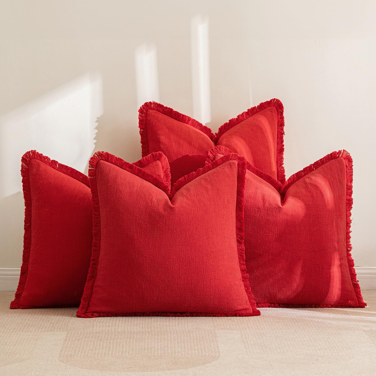MIULEE Linen Pillow Covers 20x20 Inch Christmas Red