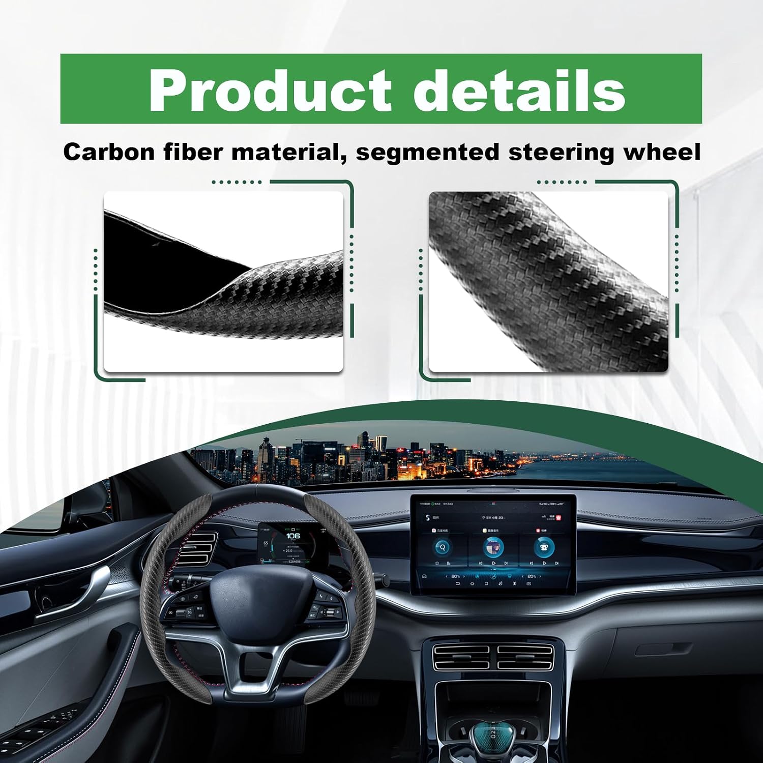 2pcs Carbon Fiber Anti-Skid Steering Wheel Cover, Anti-Skid Steering Wheel Cover/Segmented Steering Wheel Protector/Car Interior Accessories for Men/Women - Durable(Black)