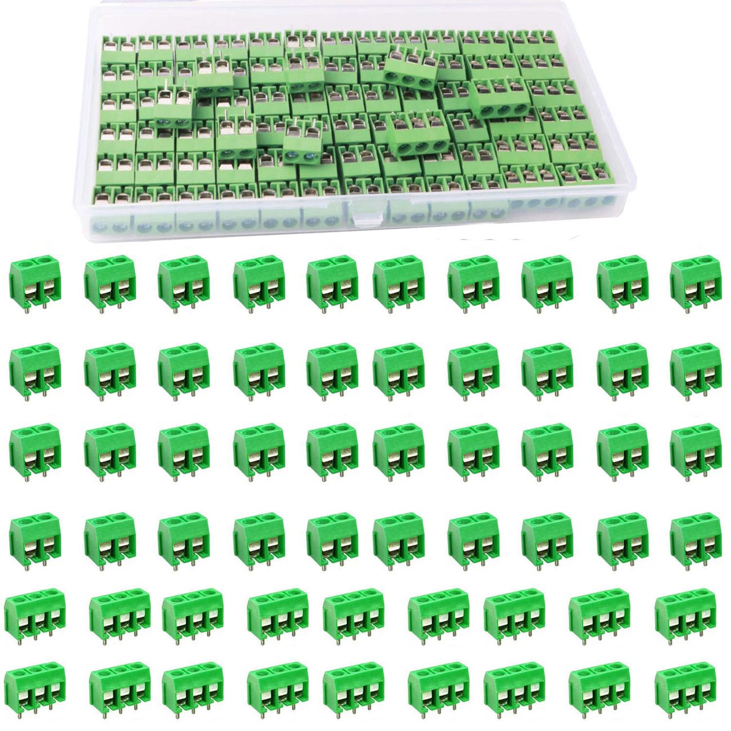 RUNCCI-YUN 2 Pin/3 Pin Screw Terminal Block for PCB 300V 10A 5mm Pitch 60 PCS (2 Pin-60 PCS, 3 Pin-40 PCS)