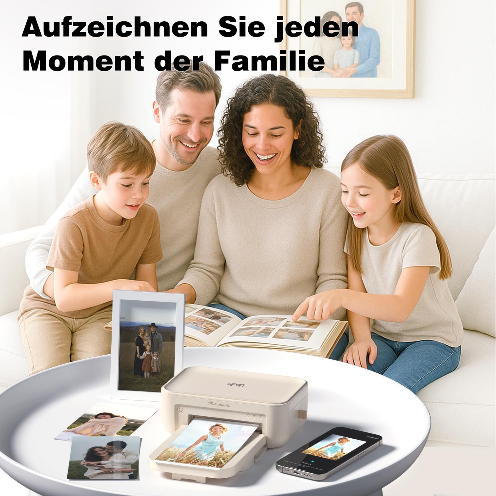 HPRT Stampante fotografica da desktop 10x15 cm Wi-Fi sublimazione termica per iPhone smartphone beige