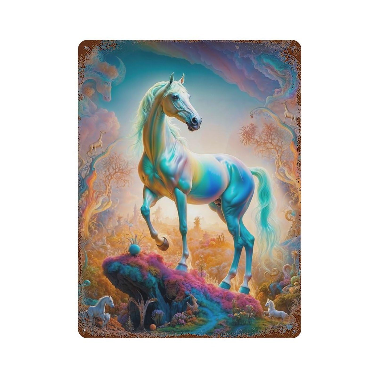 Magical White Stallion Decorative Tin Sign 15.7"x11.8", Industrial Home Decor for Garage, Pub Or Kitchen