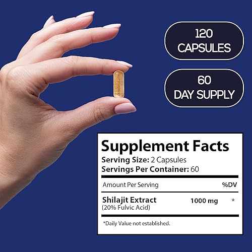 Miniatura 6 de Shilajit - Cápsulas para hombres y mujeres, suplemento de ácido fúlvico puro del Himalaya con más de 85 minerales, 120 unidades, porción de 60 días,