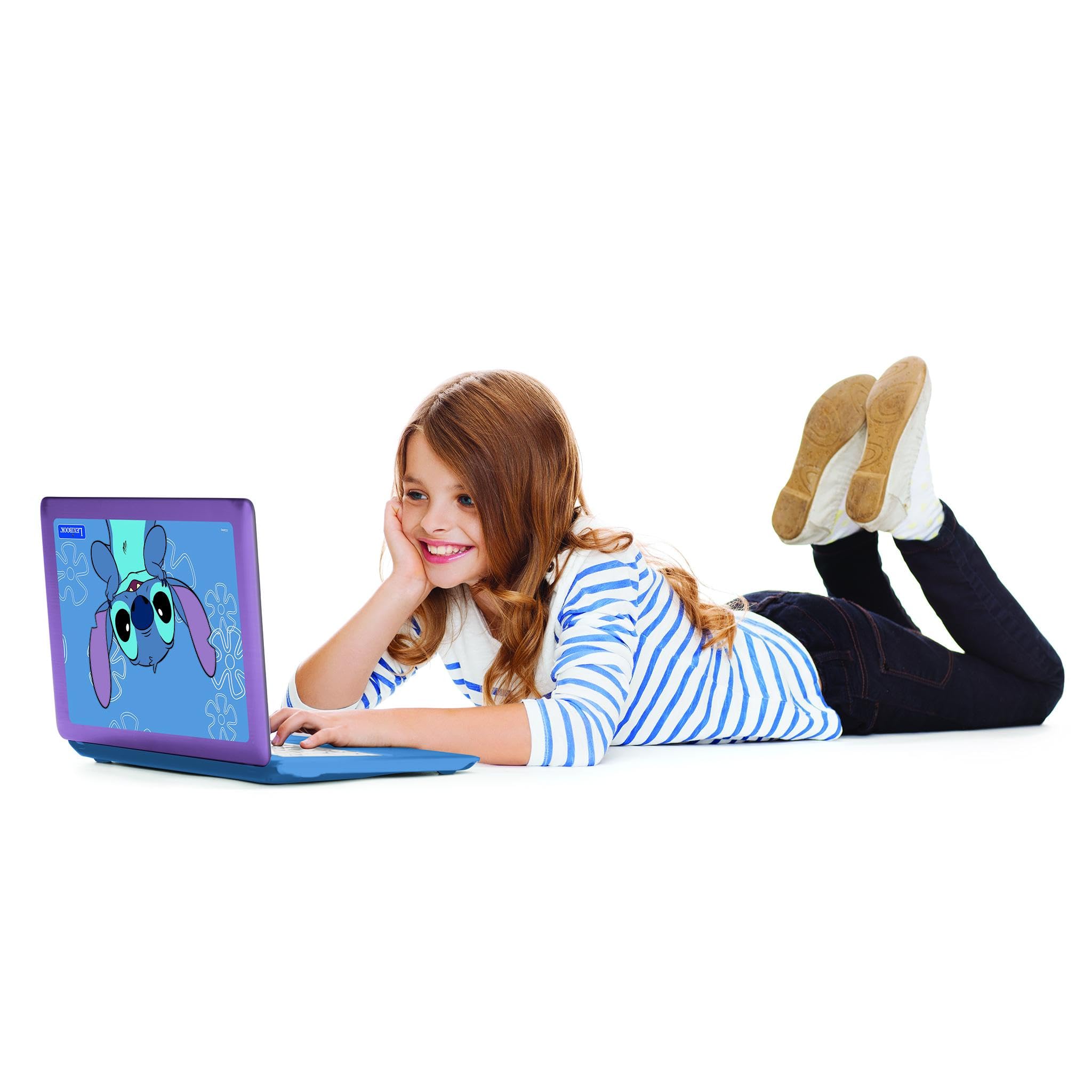Lexibook, Disney Stitch, francuski/angielski dwujęzyczny laptop edukacyjny, zabawka dla dzieci, 170 zajęć do nauki, gier i muzyki, duży ekran, niebieski/fioletowy, JC599Di1LXB