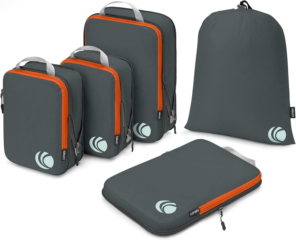 5 Set Compression Packing Cubes for Travel (Grey 5pcs) | Ultralight Travel Cube Organizers for Carry-On Luggage, Suitcase & Backpack Travel Essentials