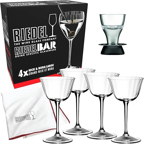Riedel Drink Specific Sour Optic Glassware - Juego de 4 copas de cristal para entusiastas de los cócteles y camareros con paño de pulido de