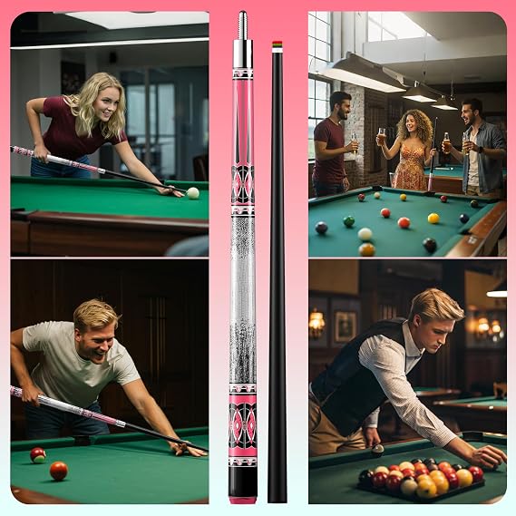 58 Professional Pool Cue, 2-Piece Billiard Stick 12.5mm Tip Low Deflection Pool Sticks,20oz Fiberglass Front & Maple Rear
