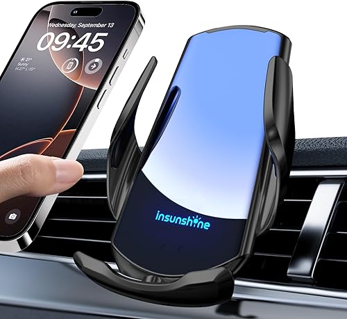 Cargador inalámbrico para automóvil, carga rápida máxima de 15 W, sujeción automática de carga, soporte de teléfono con detección, apto para iPhone