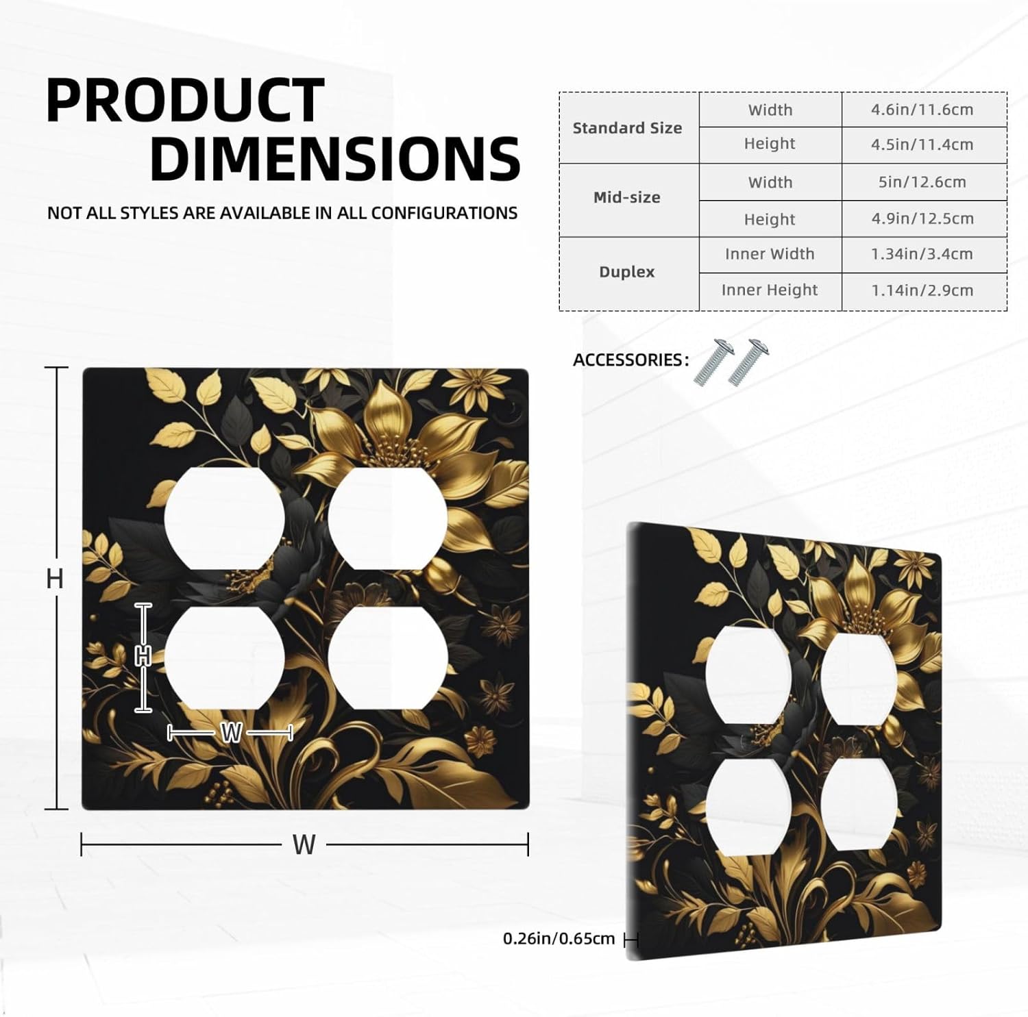 Decorative Outlet Covers Rustic Black Gold Flowers Leaves 2 Gang Wall Plate Double Duplex Light Switch Cover Switch Plate Covers Faceplate for Bedroom Home Decor