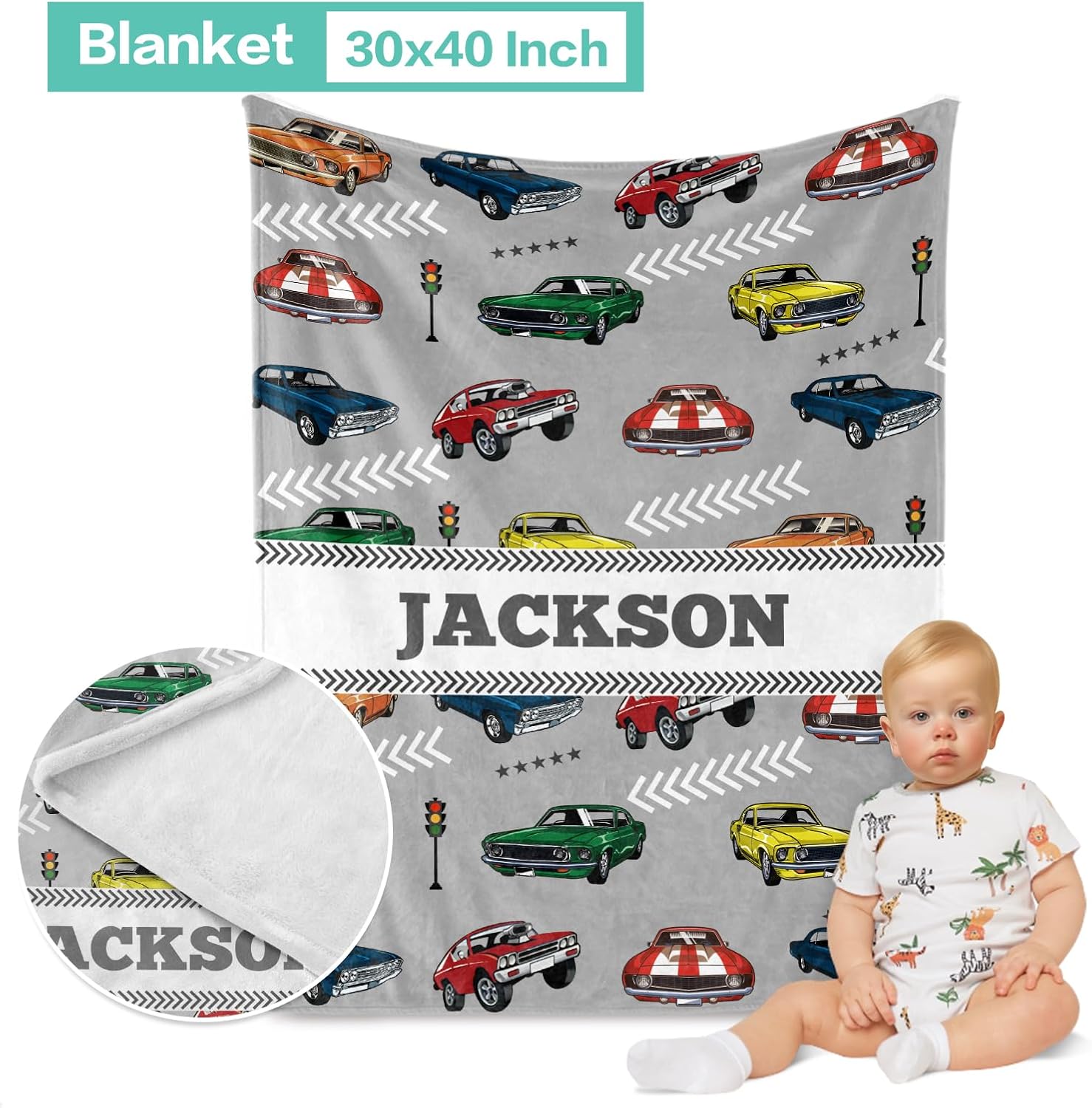 Custom Baby Crib Bedding Set 3 Piece - Personalized Name with Vehicles Design - Soft Chic Blanket, Crib Sheet, Pillowcase for Newborns Boys Girls Nursery Gifts Color04-Cars