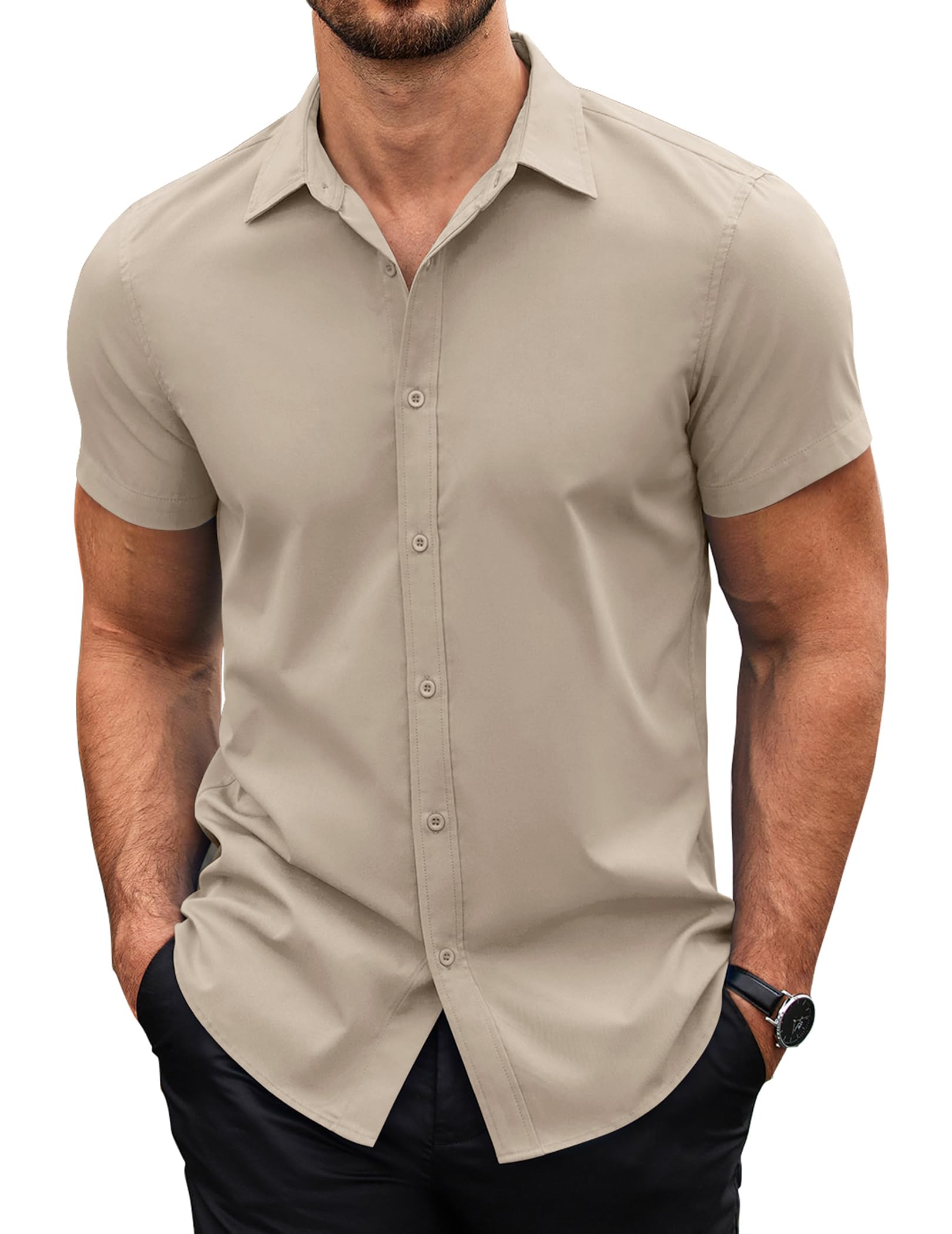 COOFANDY Herren Hemd Kurzarm Freizeithemd Bügelleichte Businesshemd Sommerhemd Regular Fit Kurzarmhemd Basic Shirt XS-4XL