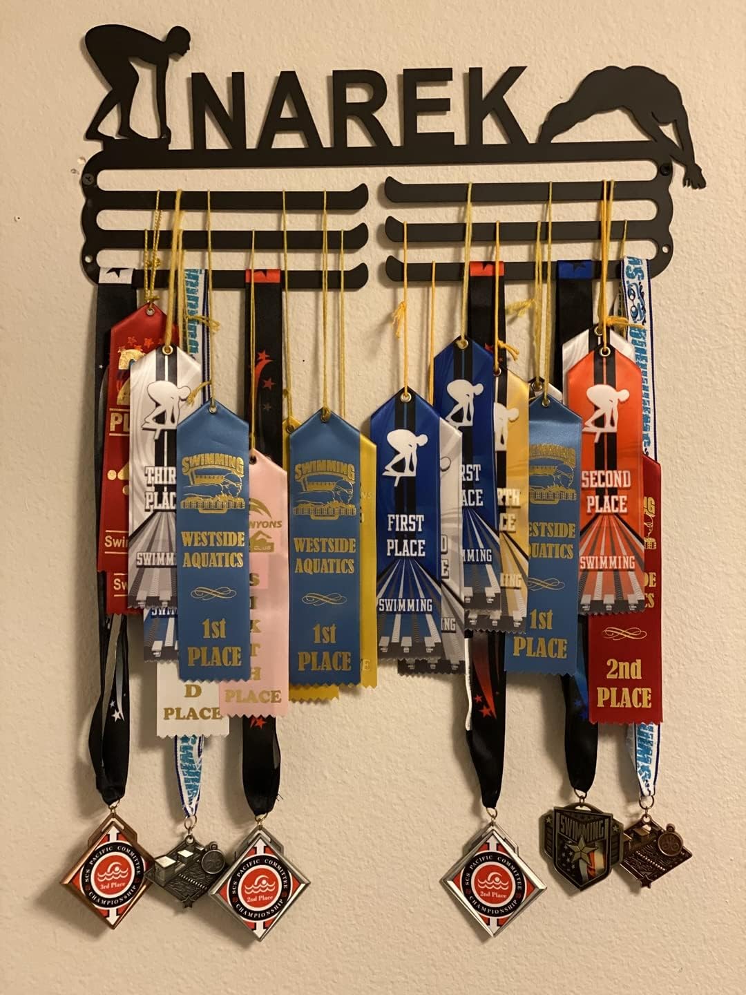 Athlete's Gift Shop Personalized Swimming Medal Display Hanger - Durable Wall-Mounted Display for Awards, Trophies, and Medals - Sleek Design, Easy Installation - Made in The USA