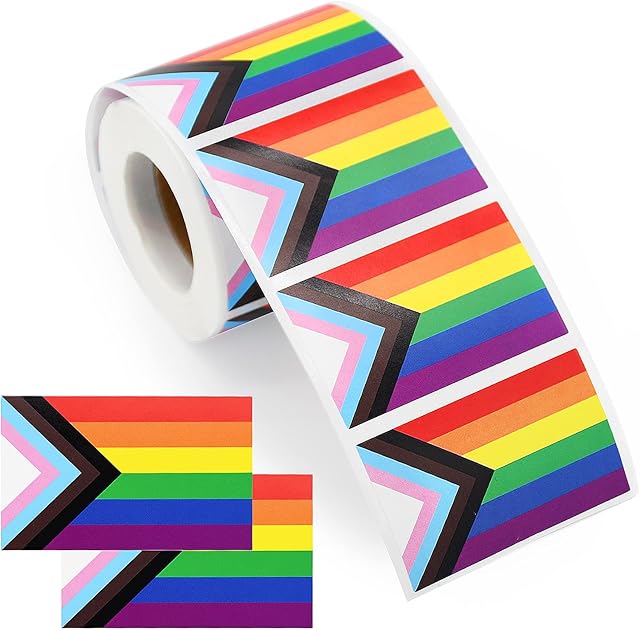 300 Pieces 5x3 cm Progress Pride Flag Stickers, Rectangle Rainbow Pride Stickers Self Adhesive Sticker Roll for Gay Pride Month Decorations, Support LGBTQ Pride Stuff Accessories