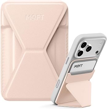 MOFT Magnetic Wallet Stand Compatible with iPhone 17/16/15/14/13/12 Series, Angle Adjustment & Magsafe Compatible MOVAS Phone Stand,Peach Pink