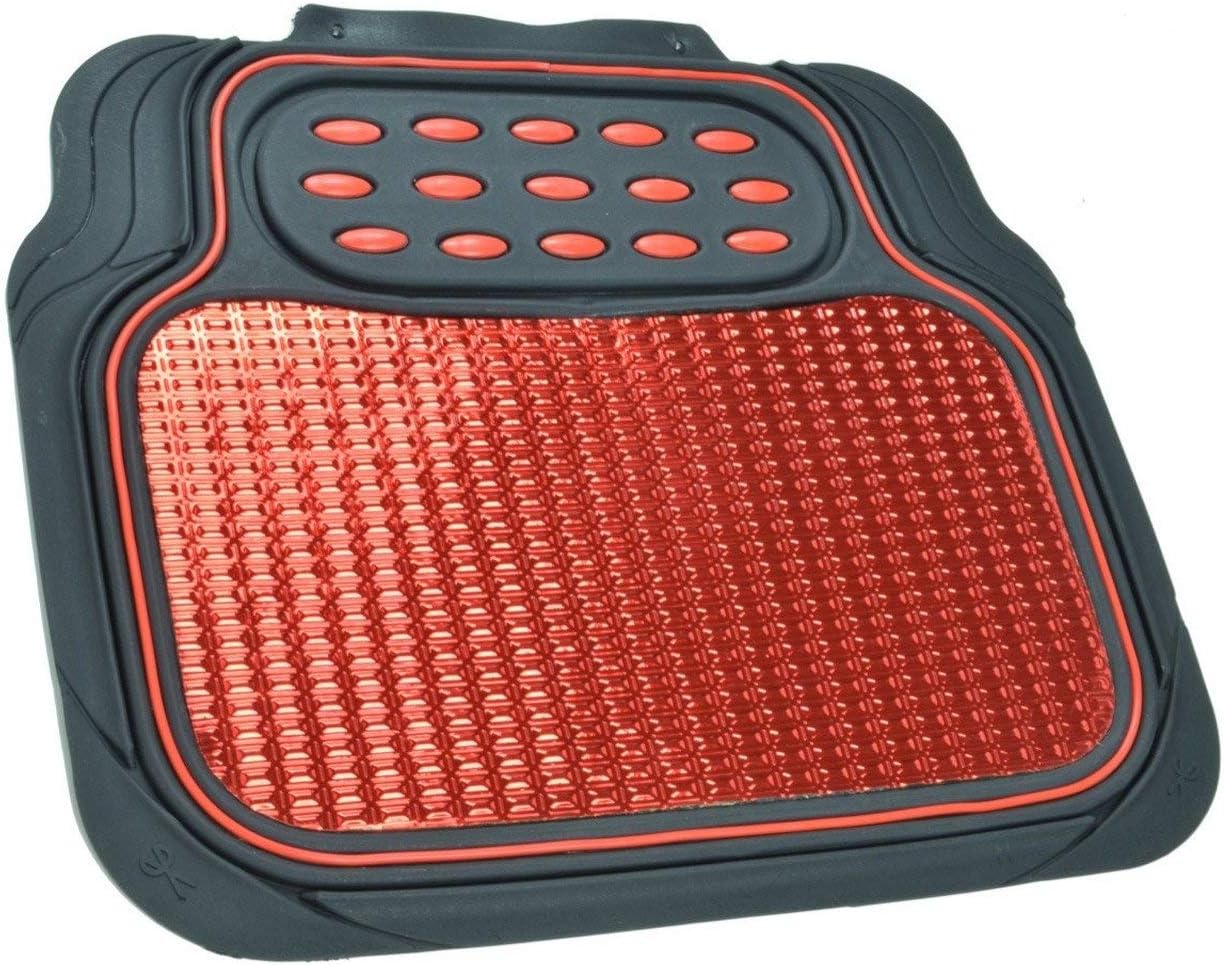 Black Friday - 60% OFF BDK MT614RDAMw1 Metallic Rubber Floor Mats for Car SUV & Truck - Semi Trimmable, 2 Tone Color Heavy Duty Protection(Red/Black)