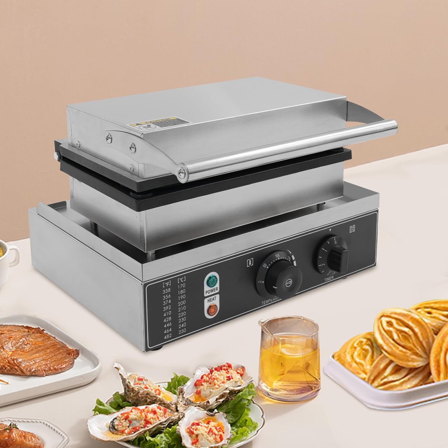 6PCS Electric Abalone Waffle Pancake Maker, Non-stick Pancake Baker Machin with Dual Heating Pans, 110v Waffle Pancake Maker for Commercial, 1550W (6PCS Abalone)