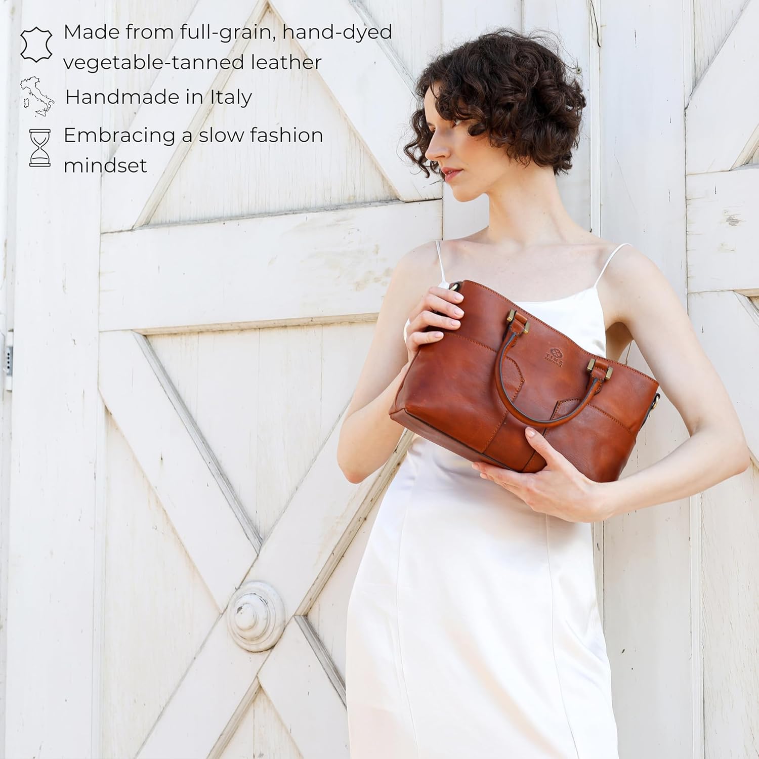Time Resistance Full-Grain Leather Purse for Women - Leather Handbag - Top Handle Bag - Tote Bag - Image 4