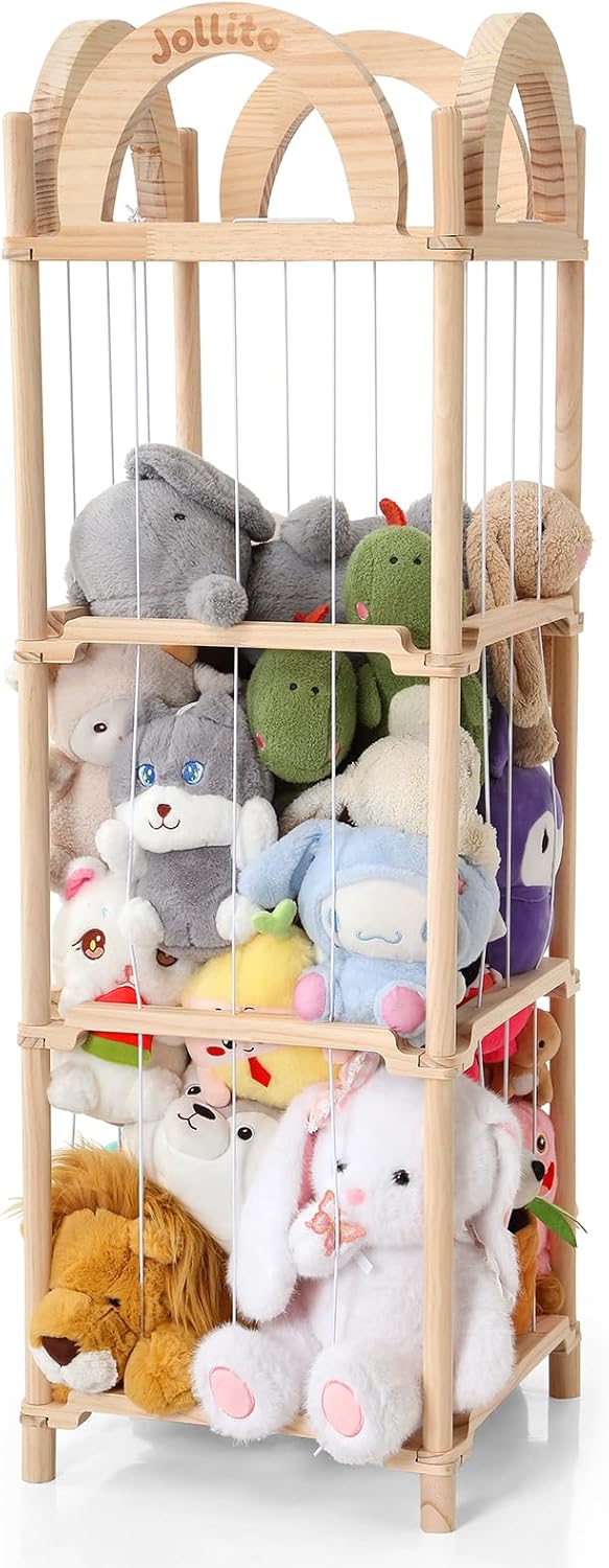 JOLLITO Stuffed Animal Storage Organizers,Large Capacity Wooden Cute Plushies Toy Zoo Holder and Storage for Toddler Rooms, Playrooms & Bedrooms