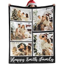 Yoke Style Custom Photo Blankets for Mom, Christmas Customized Blankets with Pictures, Personalized Birthday Gifts for Mother in Law, Kids, Grandma - 5 Photos Collage