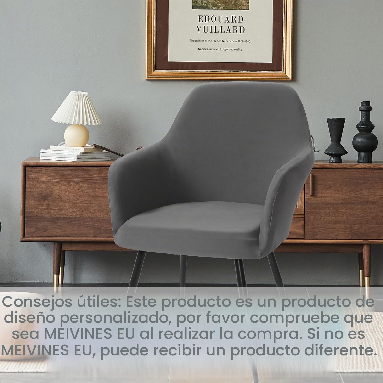 Fundas Sillas de Comedor 4Pcs Funda Sillon Orejero con Reposabrazos Funda Silla Oficina Protector de Silla Desmontable y Lavable para Sillas Cocina (Gris, 4PCS)