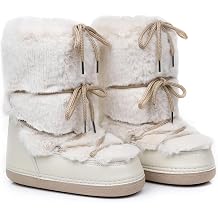 Faux Fur Snow Boots for Women,Furry Fuzzy Fluffy Ski Boots Mid-calf