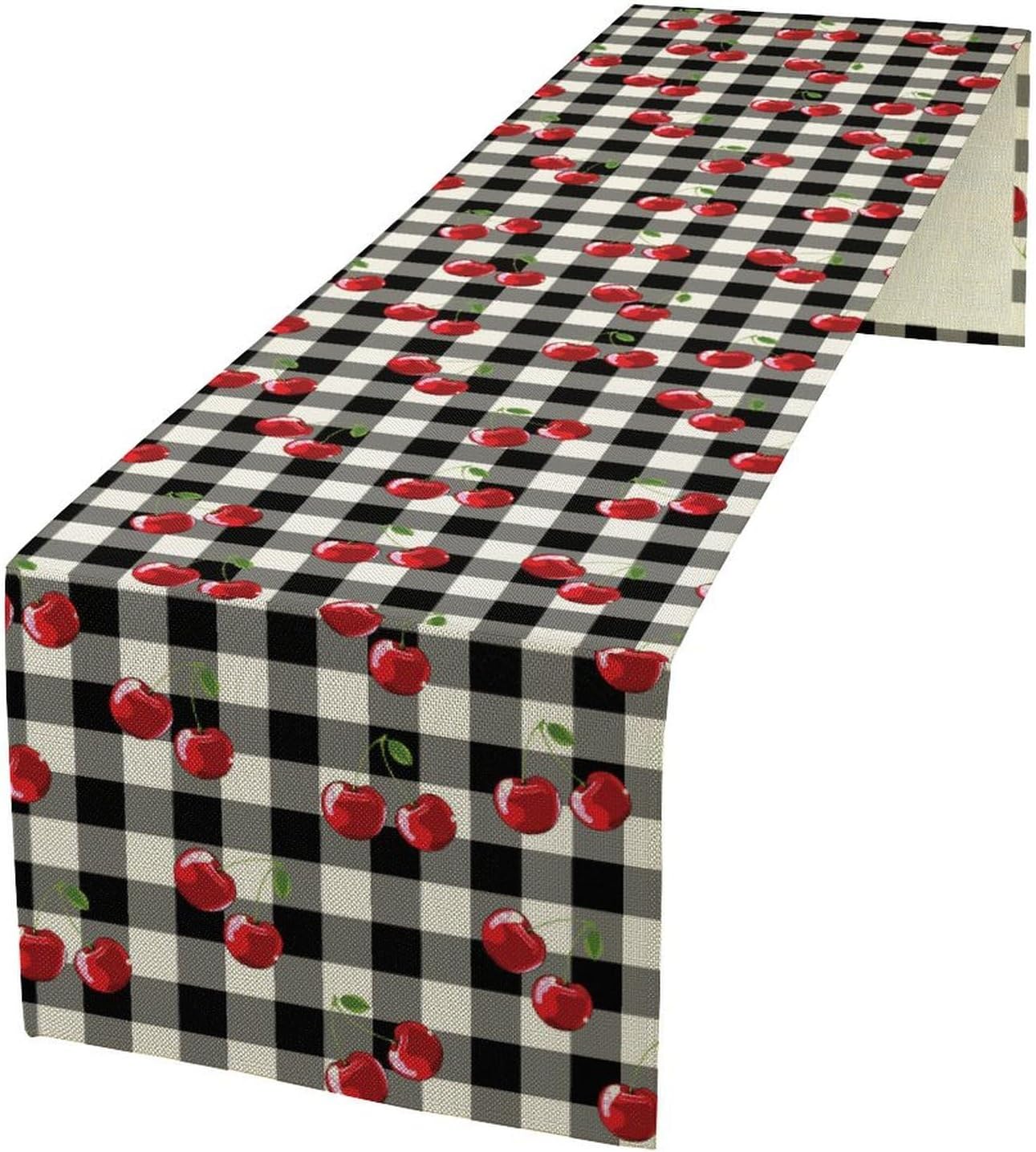 Fruit Cherry Table Runner Black and White Country Farmhouse Vintage Dining Table Decoration for Kitchen Dining Room Holiday Party Decor 13x120in