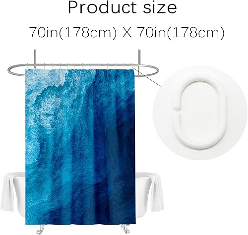 Miniatura 7 de Berkin Arts Juego de cortina de ducha de baño con diseño de paisaje marino, 70 x 70 pulgadas, impermeable, decoración de poliéster con ganchos,
