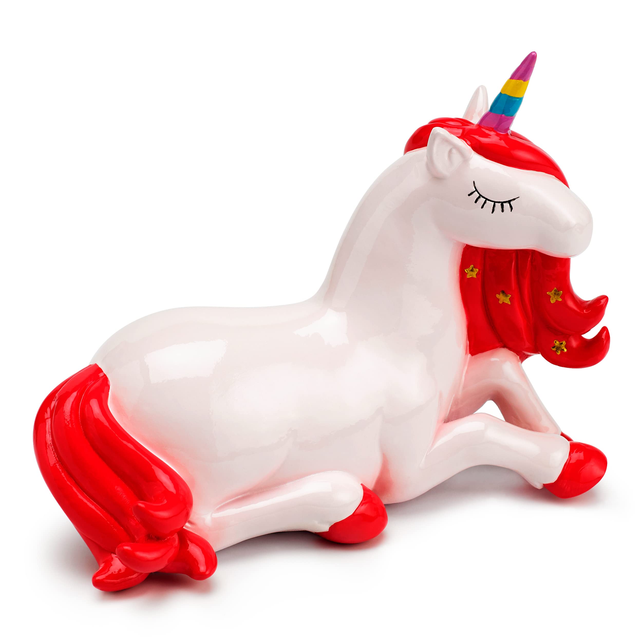 Mousehouse Gifts Pink, White - Laying Unicorn Piggy Bank For Children's Savings, Money Box For Kids' Bedroom Décor