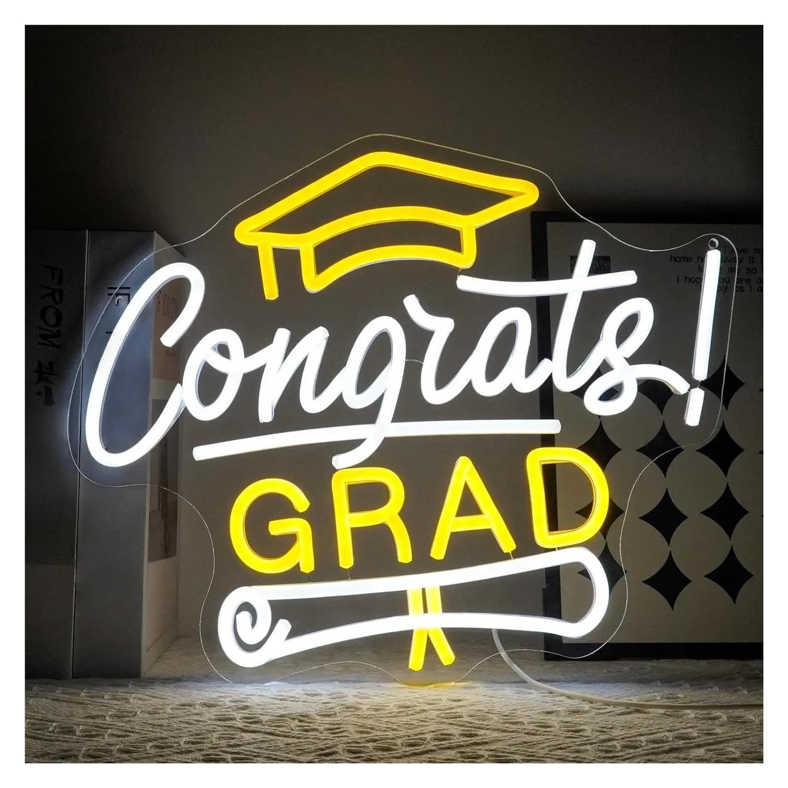 SHOUXI Sign Lamp Congrats Grad Neon Sign USB Powered Dimmable Light for Drom Party Home Celebration Personzalized Decor 37.2cmx30cm