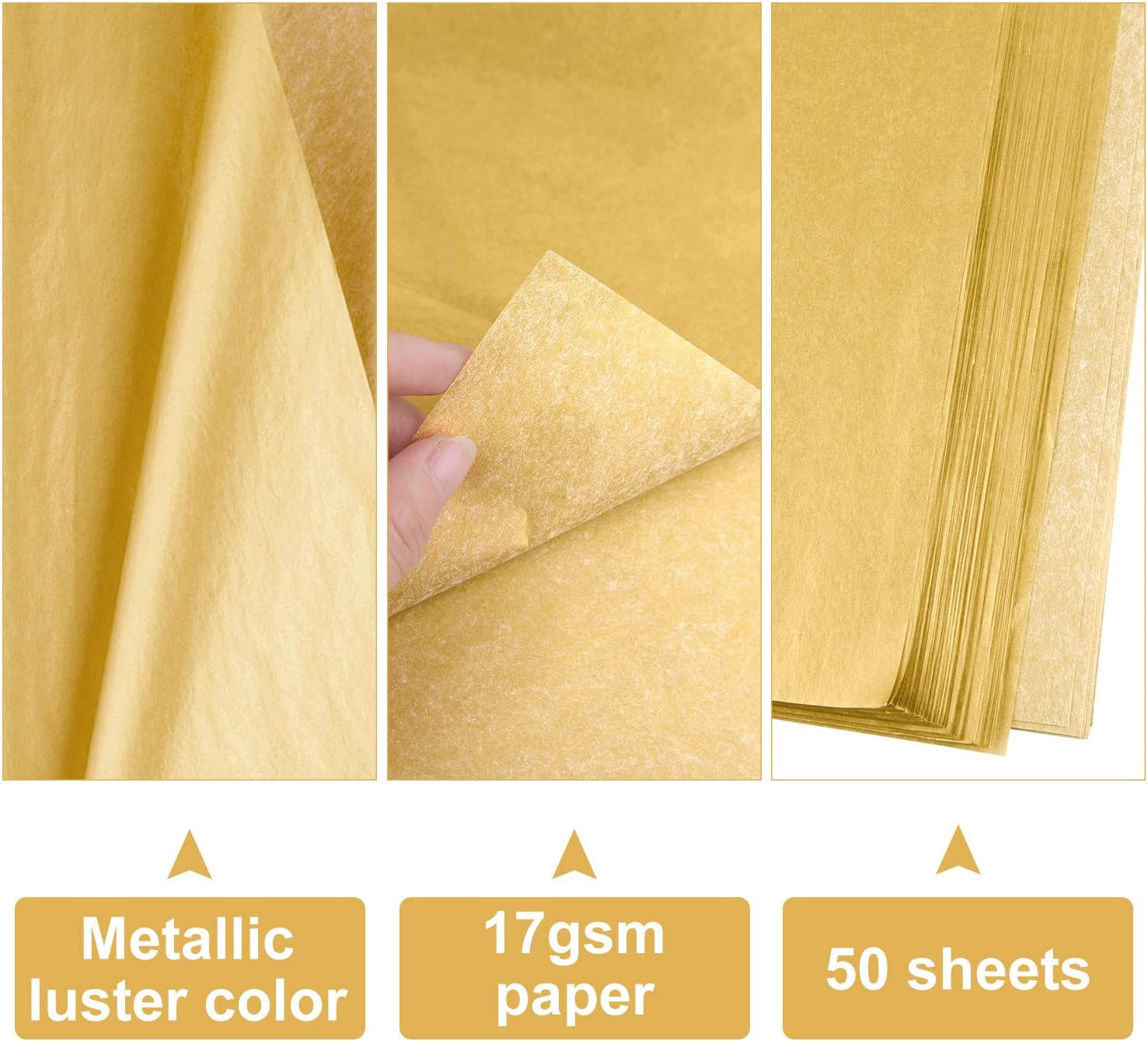 MIAHART 50 Sheets Metallic Gold Tissue 20X14 Inch Gift Wrap Paper Bulk Gift Wrapping Accessory Wrap for Wedding Birthday Party Favor Decor DIY Fringes Shredded Fill Confetti (Gold) : Health & Household