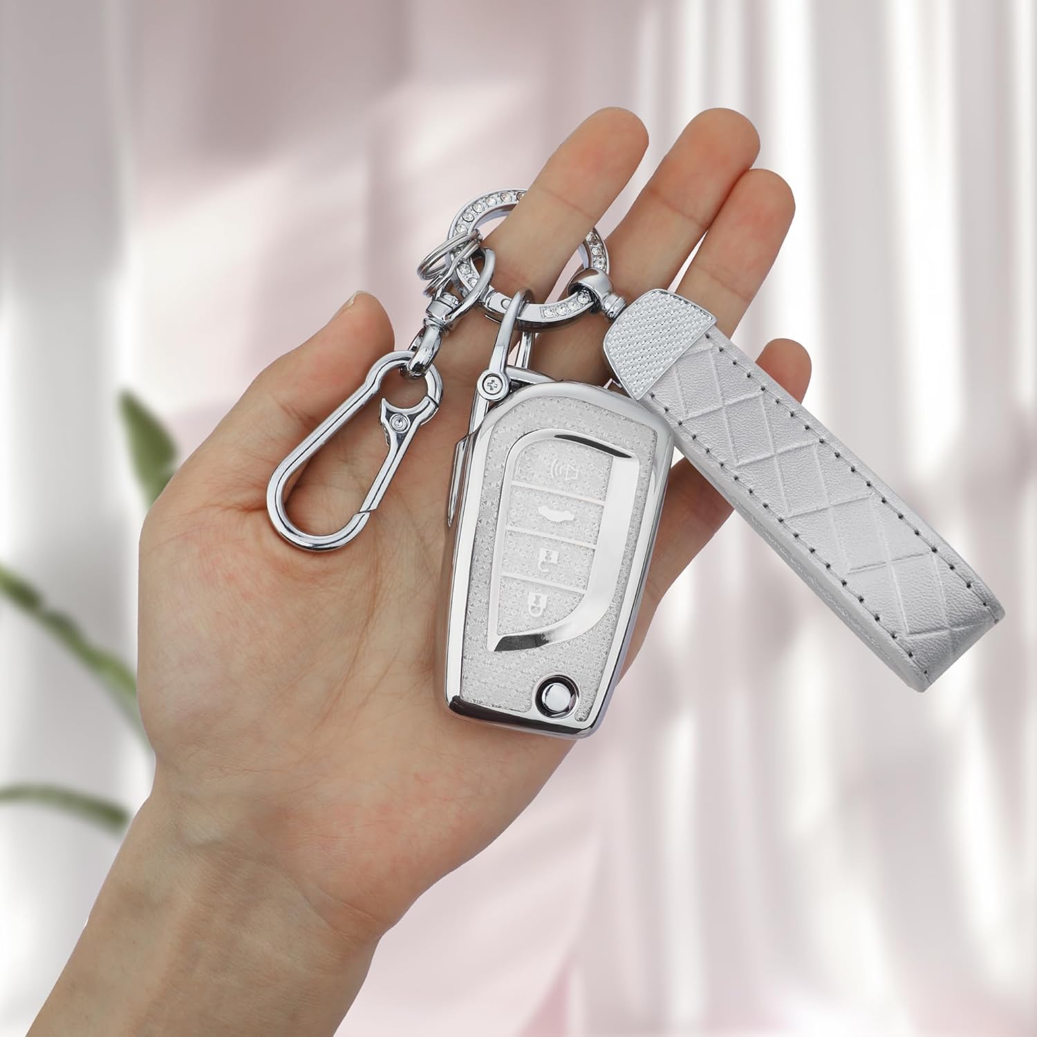 for Toyota 4 Buttons Key Fob Cover, Soft TPU Keys Protector Bling Key Fob Keychain for Fortuner Tundra Camry RAV4 Highlander Challenger Key Shell, Silver Clear