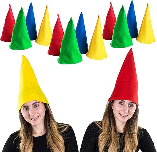 Funny Party Hats Sombreros de gnomo, paquete de 12 - Sombreros enanos - Accesorio de disfraz - Varios colores azul, verde, amarillo, rojo