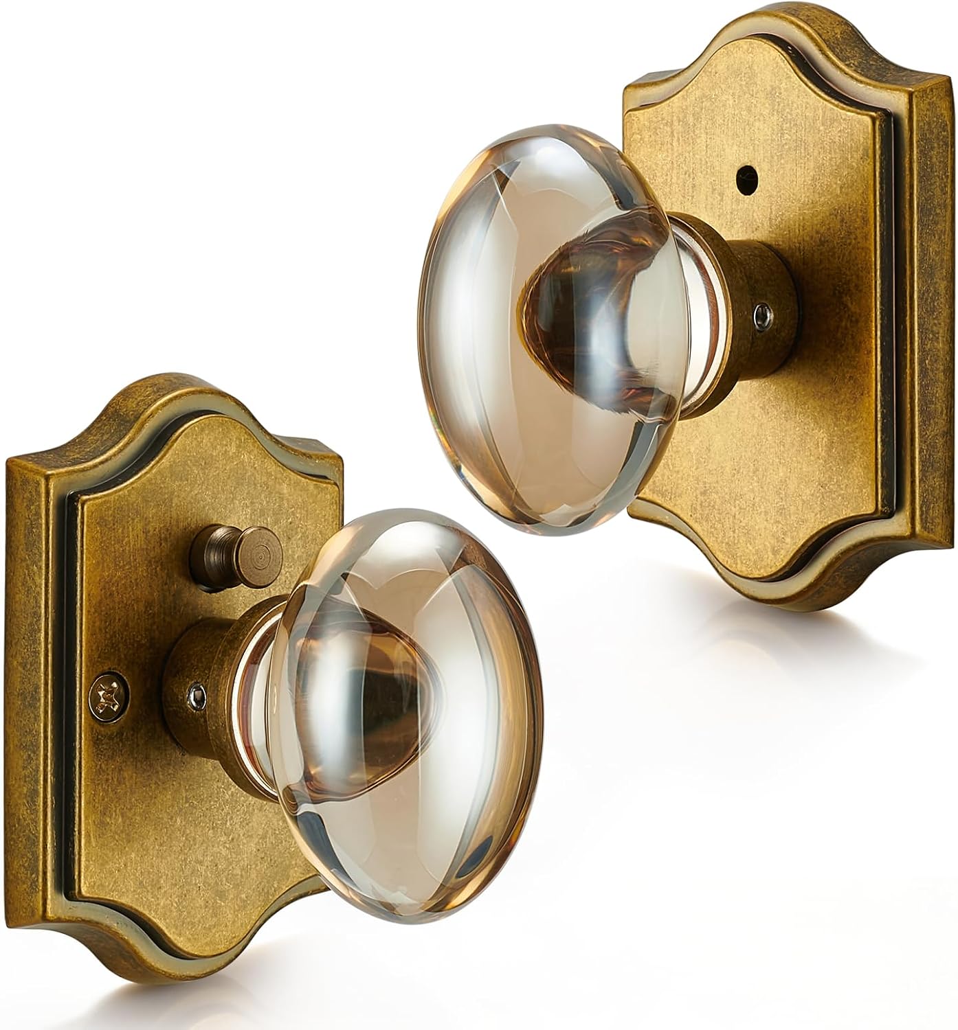 Champagne Crystal Antique Brass Privacy Door Knob | Vintage Decorative, Stepped Rosette Curved Lock, Durable Sturdy, Easy Install, for Bedroom Bathroom， Home Office Interior Use