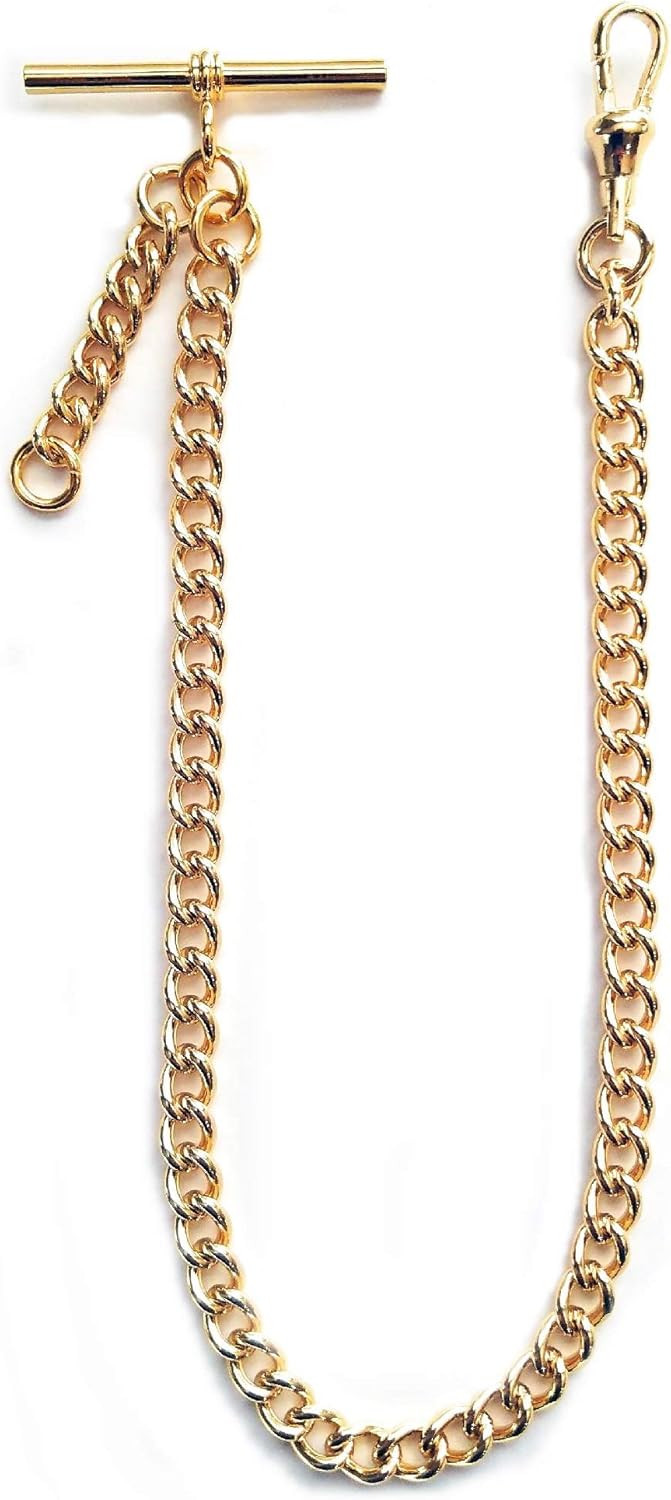 Dueber Yellow Gold Plated Albert Pocket Watch Chain with fob Drop