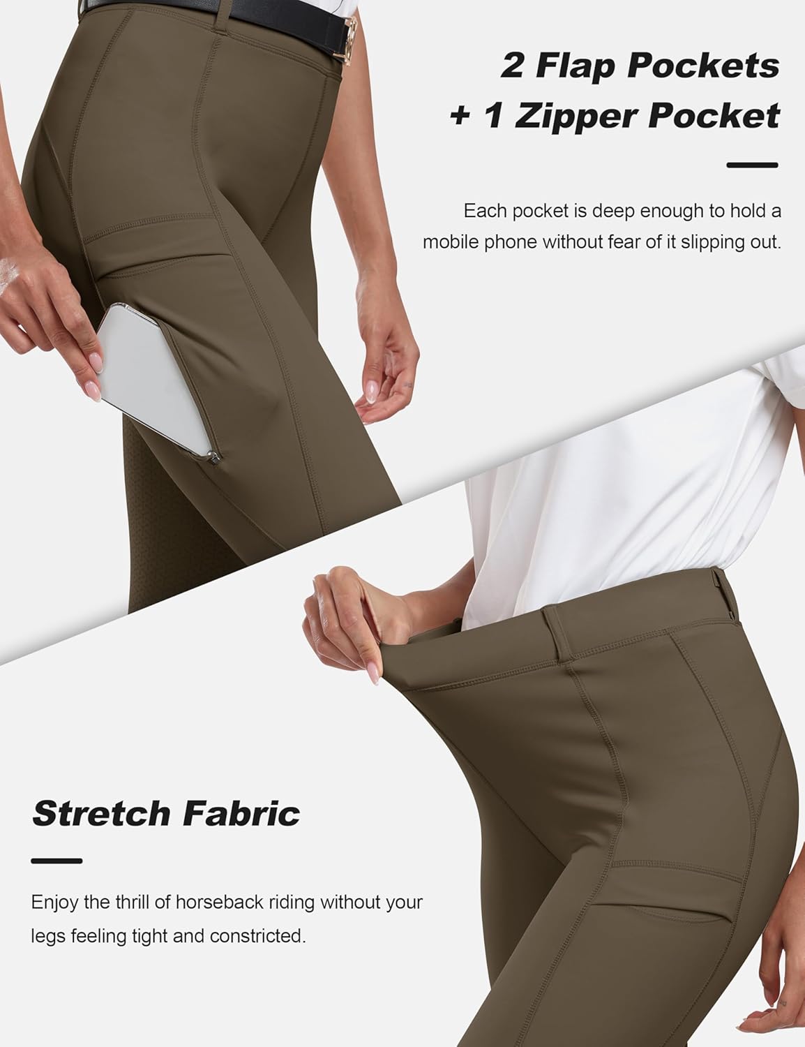 MoFiz Women's Silicone Full Seat Horse Riding Pants Zipper Pockets Equestrian Breeches Riding Tights
