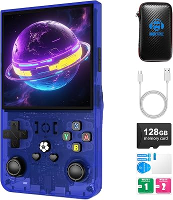 R36MAX Retro Handheld Game Console,128GB Open Source System Support 30+ Emulator Console,4.0 Inch IPS Screen Retro Gaming Console,4000mAh Battery,Portable Video Game Console(Blue)