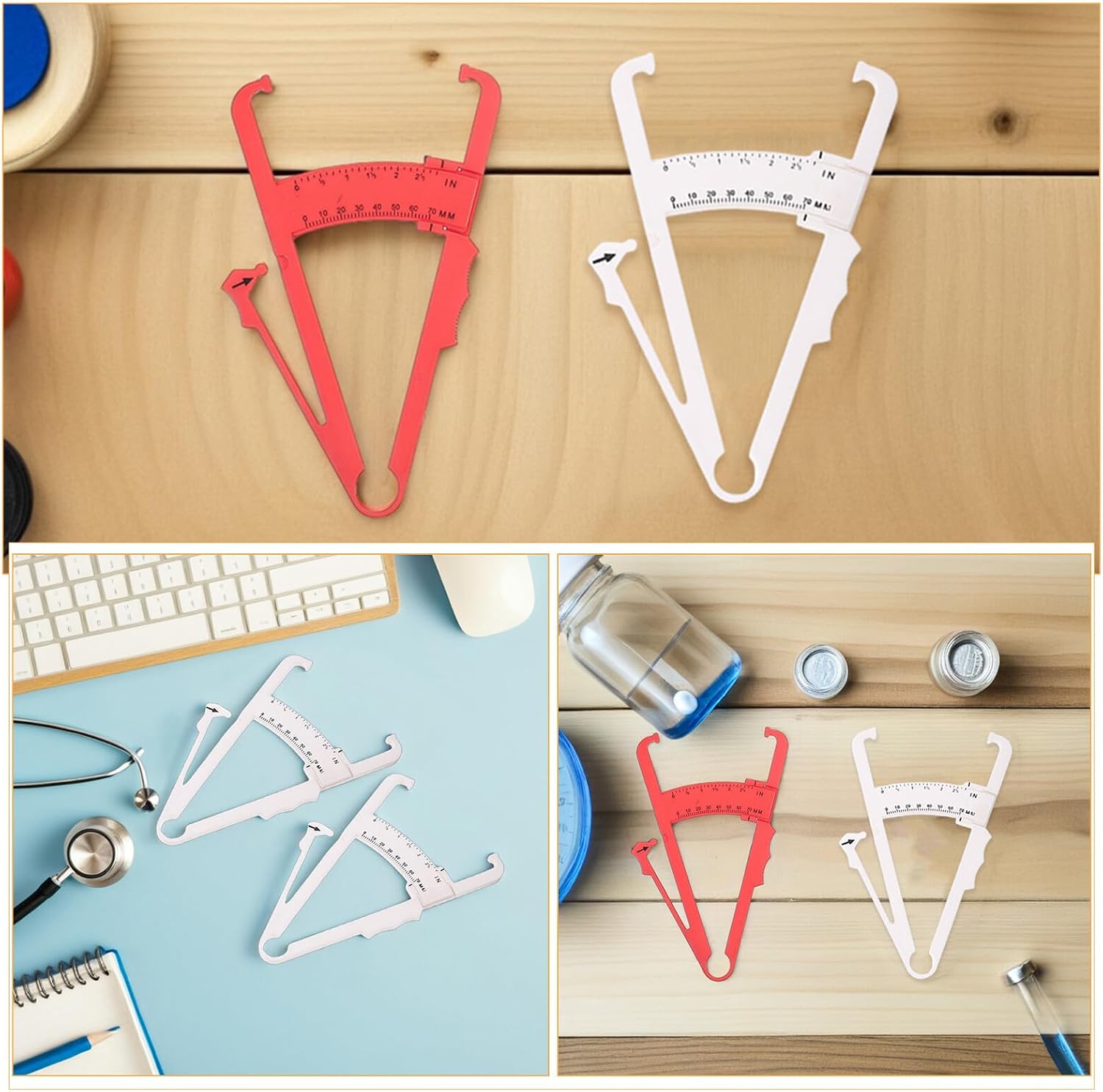 10pcs Body Fat Caliper Skinfold Calipers Portable Fat Measuring Device with Dual Scale for Accurate Body Measurement and Fitness Monitoring