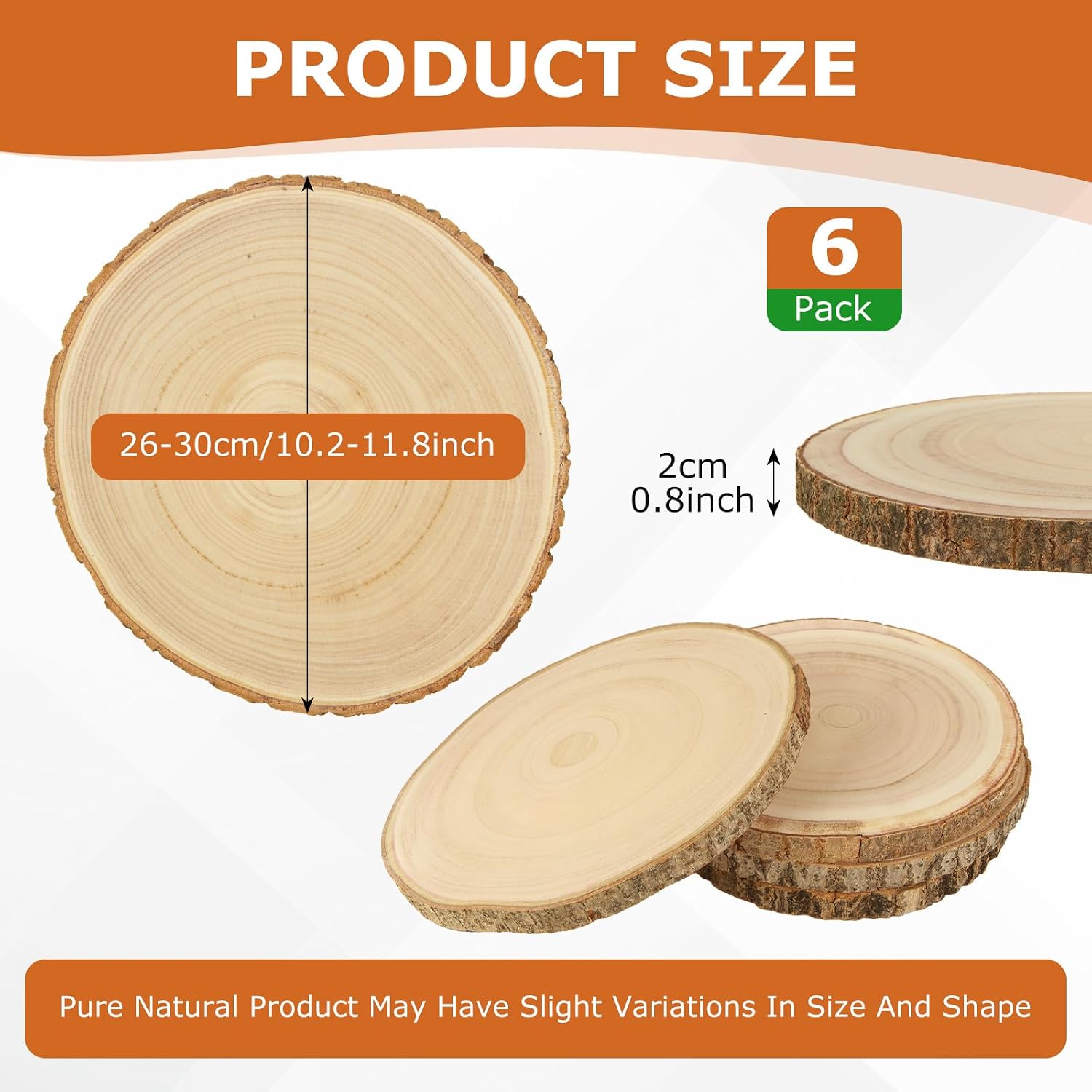 WOPPLXY 6 Pcs Large Unfinished Wood Slices for Centerpieces, 10-11 Inches Wood Rounds for Tables Decor Round Wooden Discs, Wooden Slices Rustic Wood Slabs for DIY Crafts, Wedding,Christmas,Table Decor