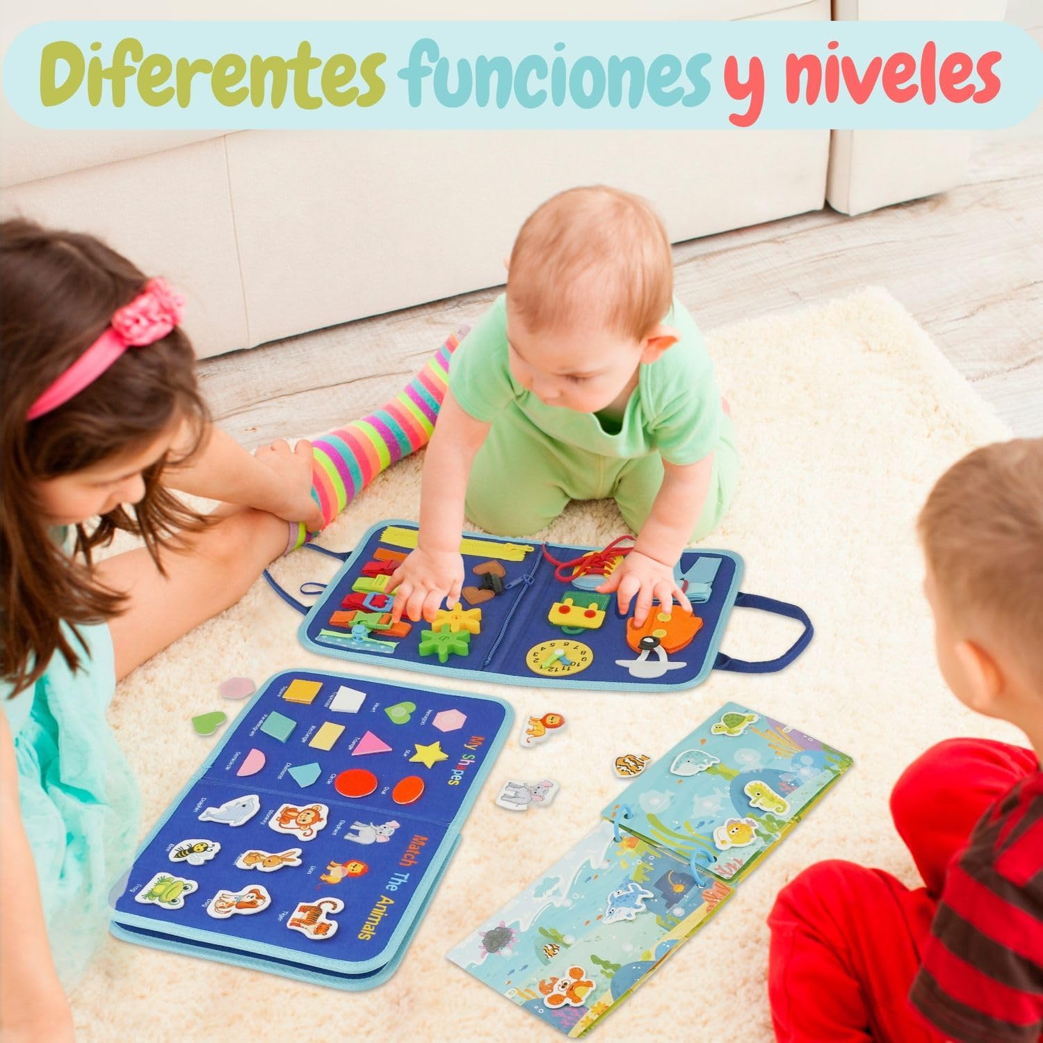 DEIERRI Pack Libros Montessori 1 año | Busy Book + Busy Board Montessori 1 año | Juguetes Niños | Regalos Originales Bebes | Libro Sensorial Bebe | 20 Páginas de Actividades Reutilizables — view 7