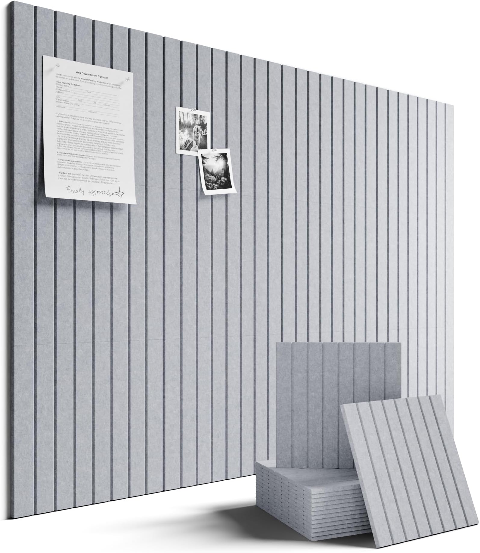 Fluxynara 48" x 36" Large Felt Bulletin Board, Soft Gray | 12 Pack Cork Board Alternative with 60 Safe Adhesive Tabs, Pin Boards for Wall Decor, Home, Office, Classroom,Dorm