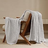 Vista 64 de PHF - Manta de punto gofre 100% algodón King, suave, ligera, transpirable, acogedora, de verano, para cama, tejida, estética, decoración del hogar