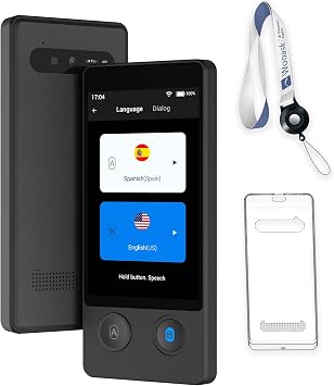Wooask Offline Translator Device W12 144 Languages 98% Accuracy 0.5s Instant Translation Ideal for Travel, Business, and Global Communicationwith Lanyard and Protective Case Black
