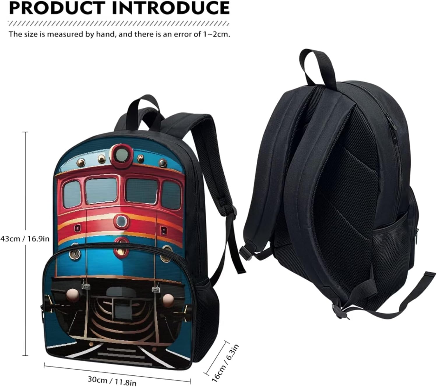 3 Piece Toddler Kindergarten Elementary Train Print Backpack School Bookbag Set with Zipper Pockets Kids Lunch Tote Bag Handbags Pencil Case
