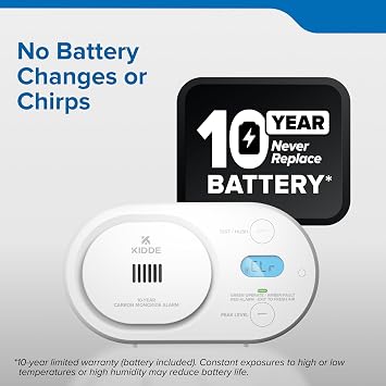 Kidde Carbon Monoxide Detector, 10-Year Battery-Powered, COBDL10
