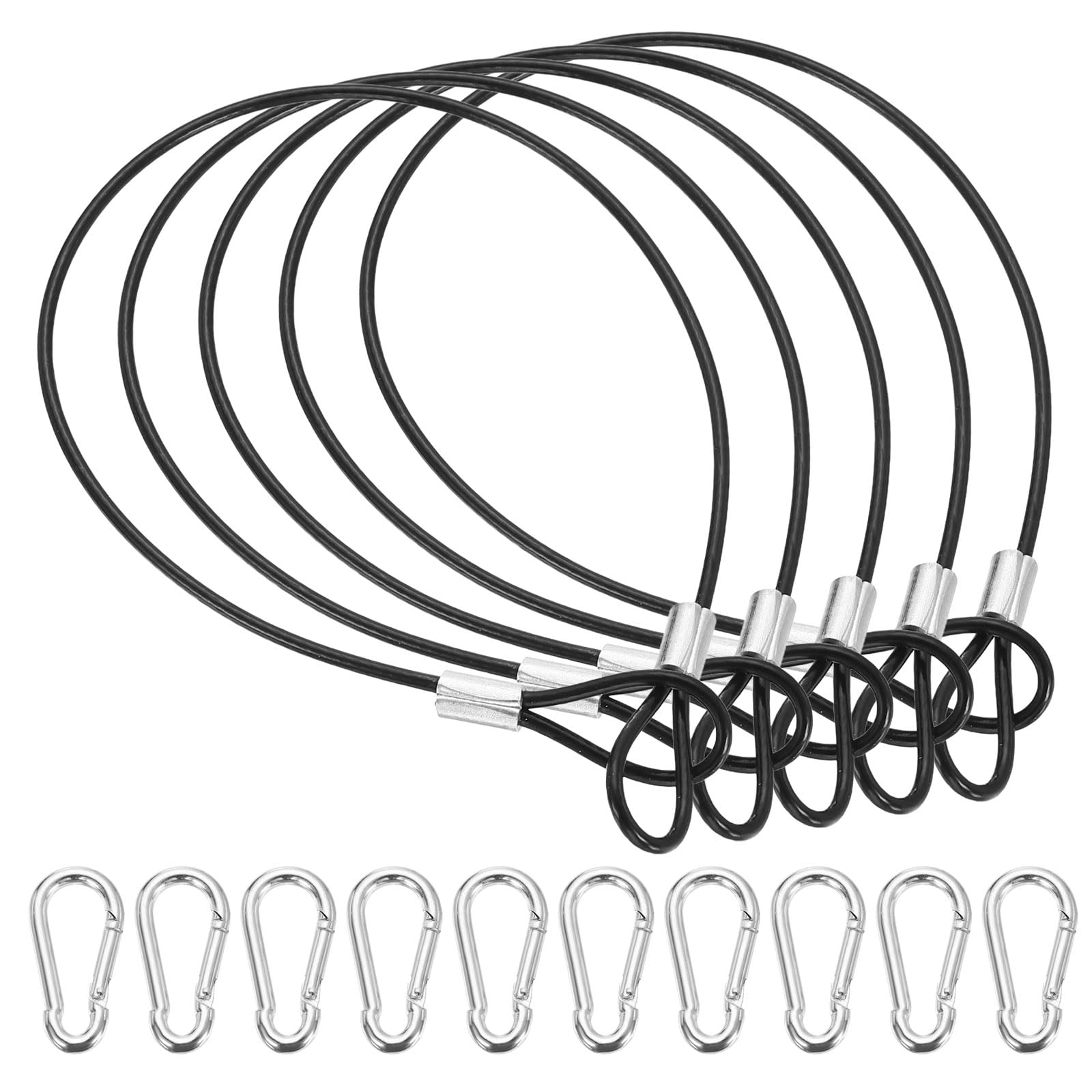 PATIKIL 12.6 Inch Safety Cable Lock, 5 Pcs 304 Stainless Steel Security Wire Ropes Double Loop Anti-Theft Safety with 10 Spring Buckles for Bicycles Luggage Stage Lighting, Black